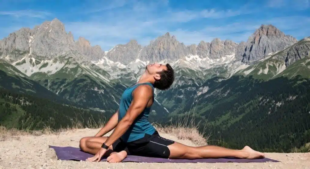 Yin Yoga face aux montagnes – les bienfaits du yoga Posture de Yin Yoga face aux montagnes des Pyrénées : les bienfaits du yoga sur le mental et le stress