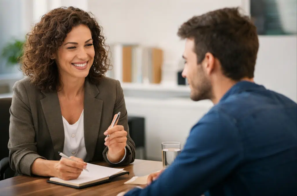 Ressources humaines et bien-être au travail Entretien souriant avec les ressources humaines